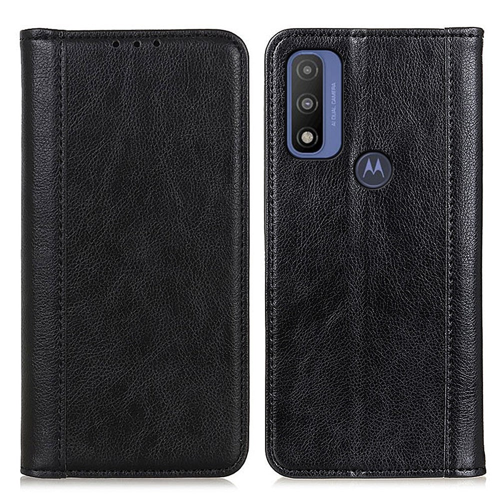 Genuine leather case with magnetic closure for Motorola G Pure - Black