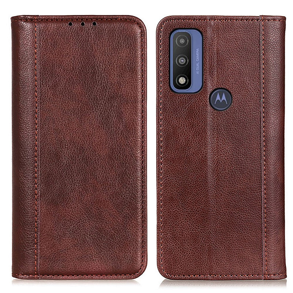 Genuine leather case with magnetic closure for Motorola G Pure - Brown