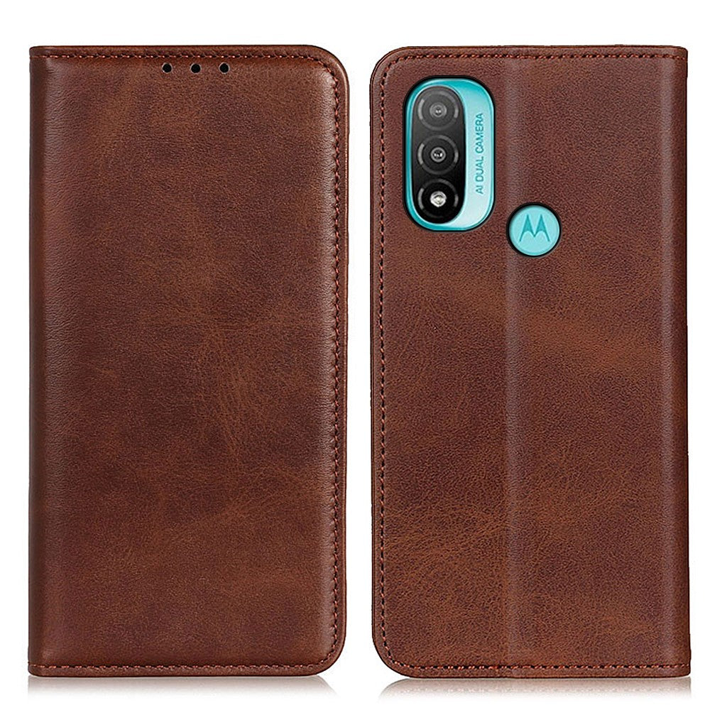 Wallet-style genuine leather flipcase for Motorola Moto E40 / E20 - Coffee