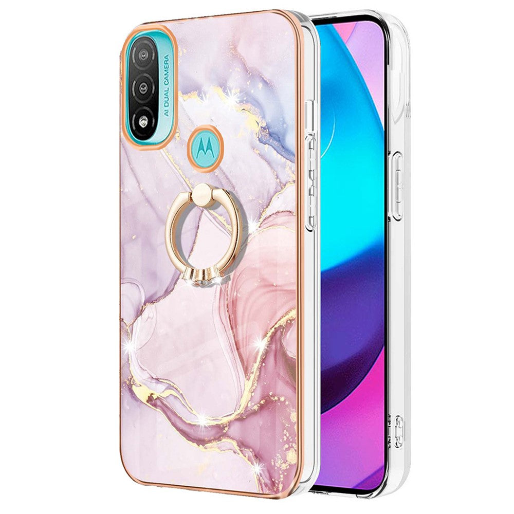 Marble patterned cover with ring holder for Motorola Moto E30 / E40 / E20 - Rose Gold Marble Haze