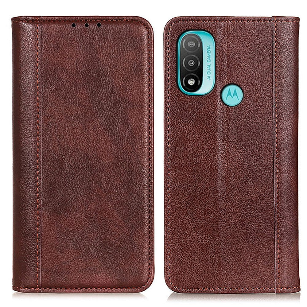 Genuine leather case with magnetic closure for Motorola Moto E30 / E40 / E20 - Brown