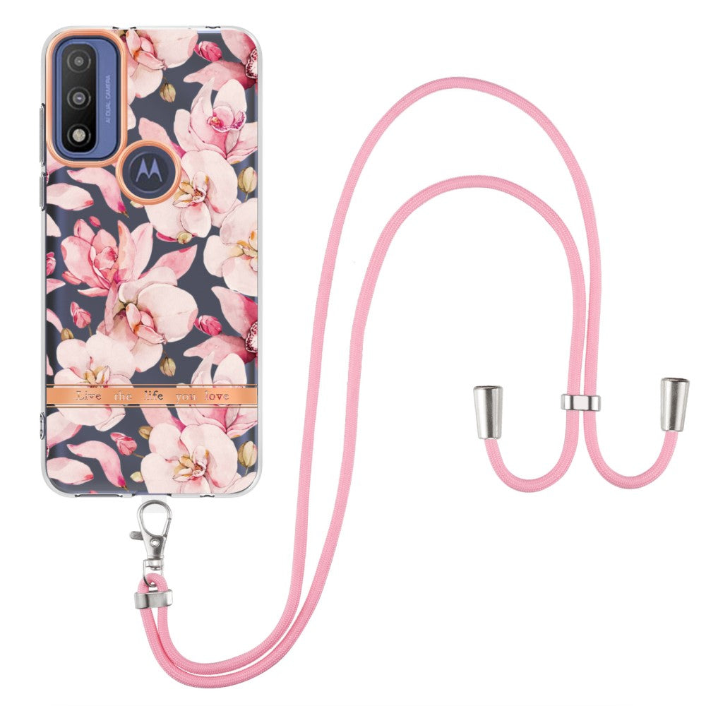 Slim and durable softcover with lanyard for Motorola Moto G Power (2022) / G Pure - Pink Gardenia