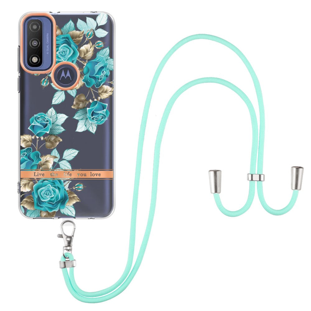 Slim and durable softcover with lanyard for Motorola Moto G Power (2022) / G Pure - Blue Rose