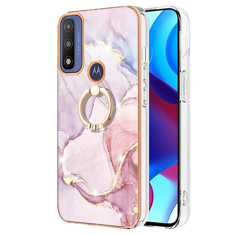 Marble patterned cover with ring holder for Motorola Moto G Power (2022) / G Pure - Rose Gold Marble Haze