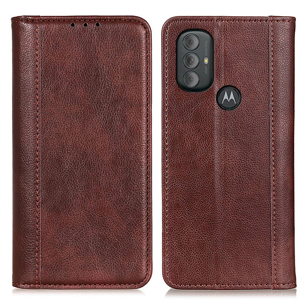 Genuine leather case with magnetic closure for Motorola Moto G Power (2022) - Brown