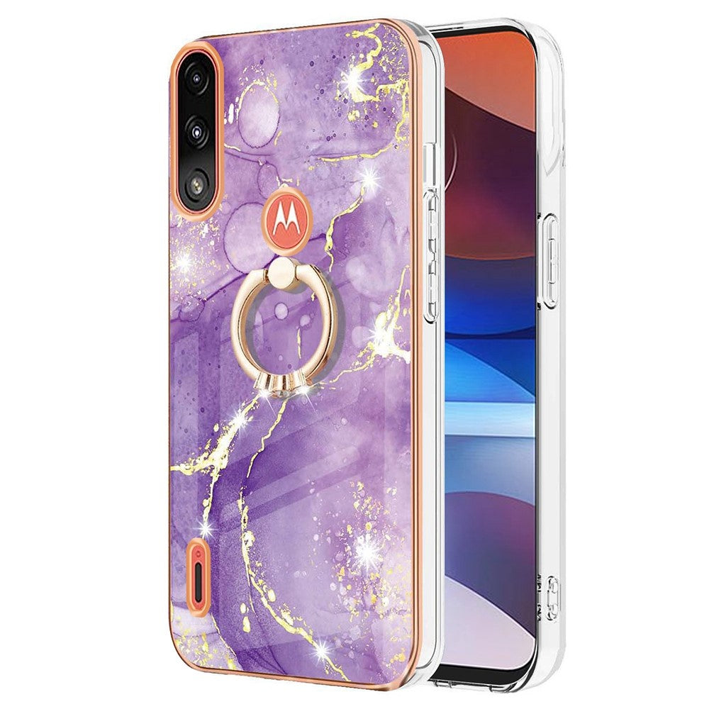 Marble patterned cover with ring holder for Motorola Moto E7i Power / E7 Power - Purple Marble Haze