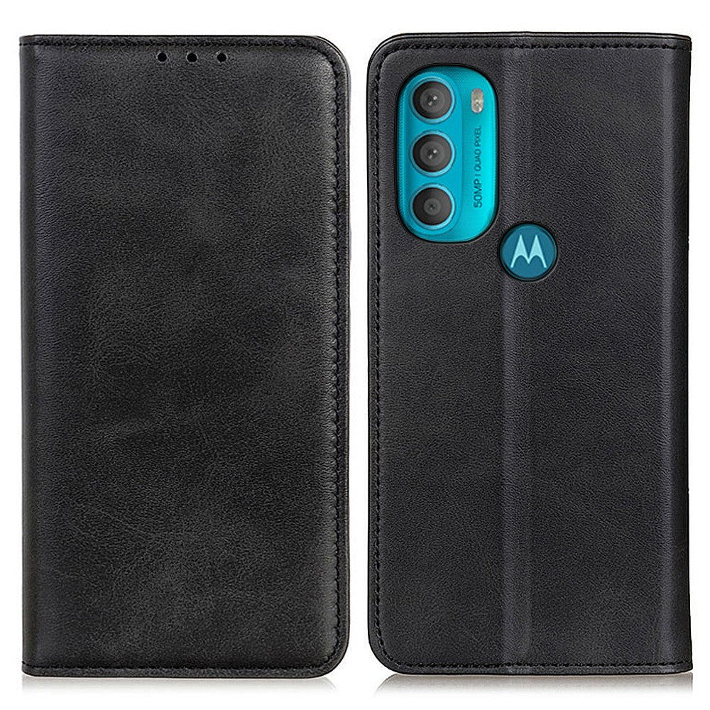 Wallet-style genuine leather flipcase for Motorola Moto G71 5G - Black