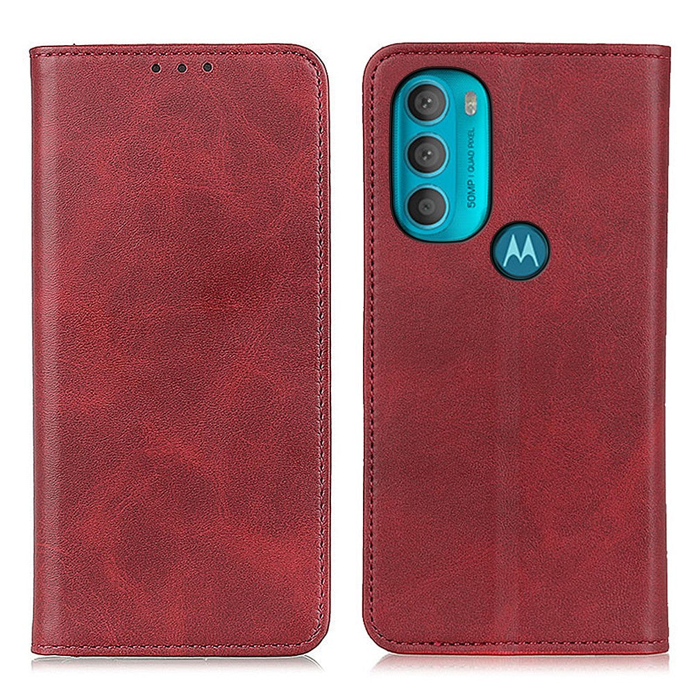 Wallet-style genuine leather flipcase for Motorola Moto G71 5G - Red