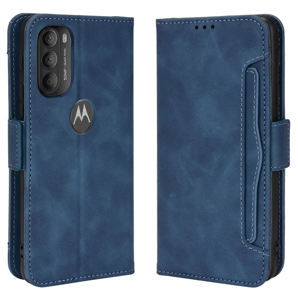 Modern-styled leather wallet case for Motorola Moto G71 5G - Blue