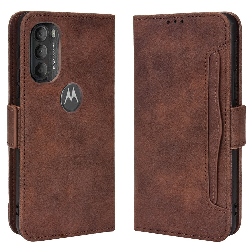 Modern-styled leather wallet case for Motorola Moto G71 5G - Brown