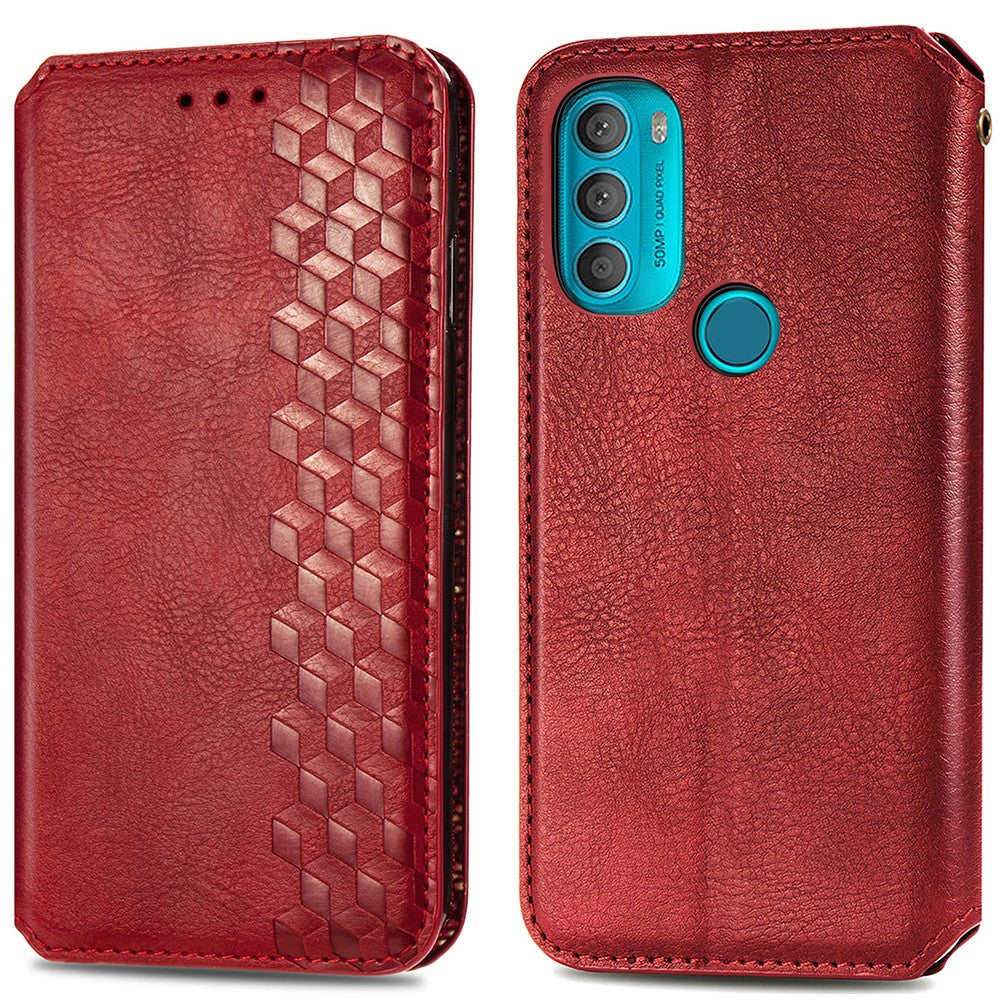 Leather case with a stylish rhombus imprint for Motorola Moto G71 5G - Red