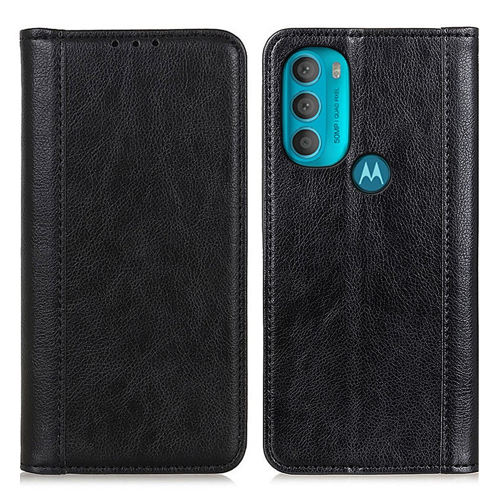 Genuine leather case with magnetic closure for Motorola Moto G71 5G - Black