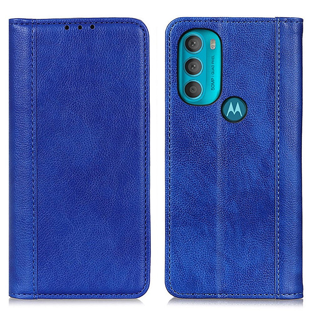 Genuine leather case with magnetic closure for Motorola Moto G71 5G - Blue