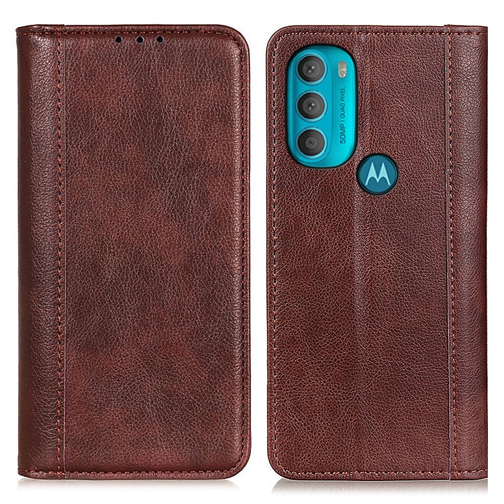 Genuine leather case with magnetic closure for Motorola Moto G71 5G - Brown