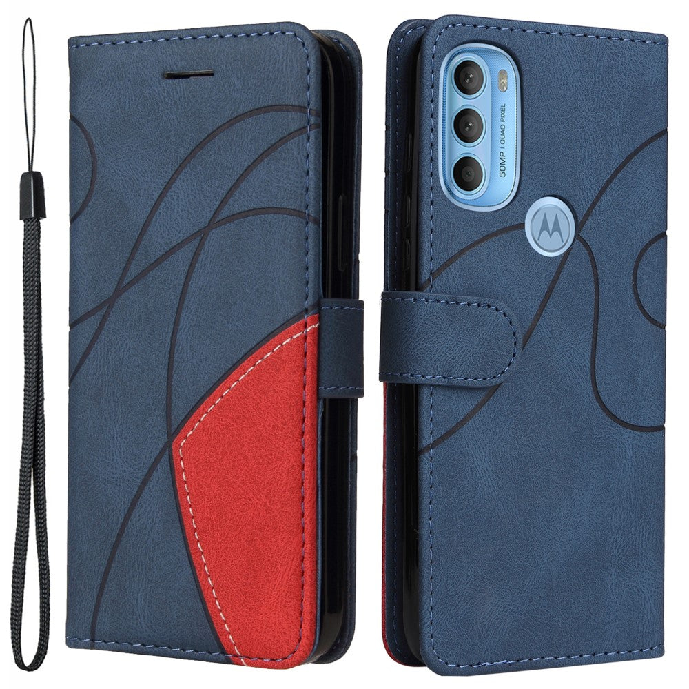Textured leather case with strap for Motorola Moto G71 5G - Blue