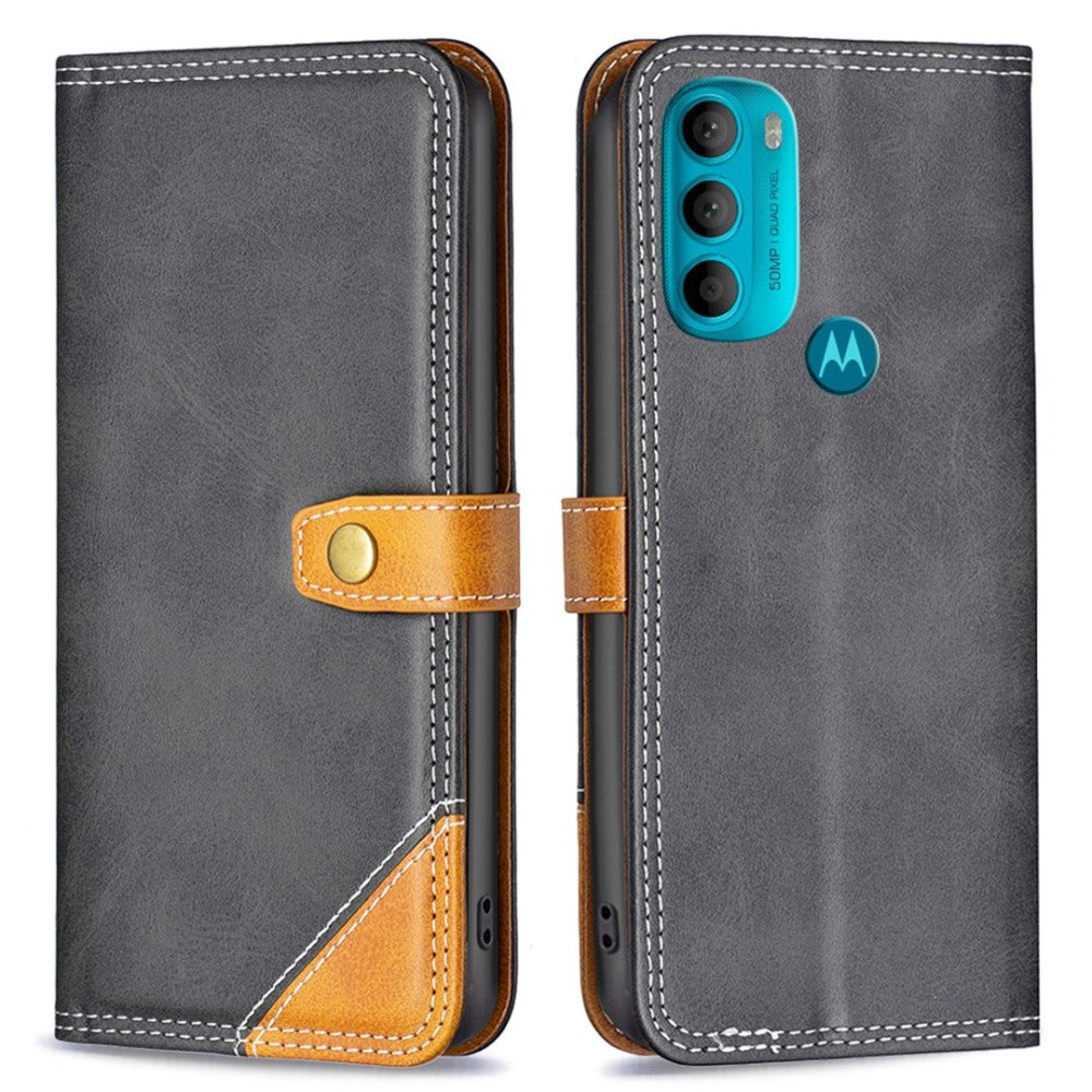 BINFEN two-color leather case for Motorola Moto G71 5G - Black