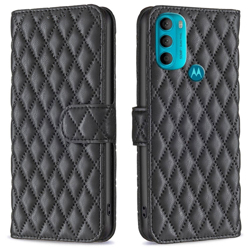 Rhombus pattern matte flip case for Motorola Moto G71 5G - Black