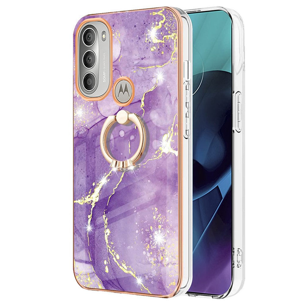 Marble patterned cover with ring holder for Motorola Moto G51 5G - Purple Marble Haze