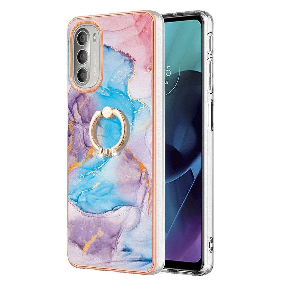 Marble patterned cover with ring holder for Motorola Moto G51 5G - Milky Way Marble Blue