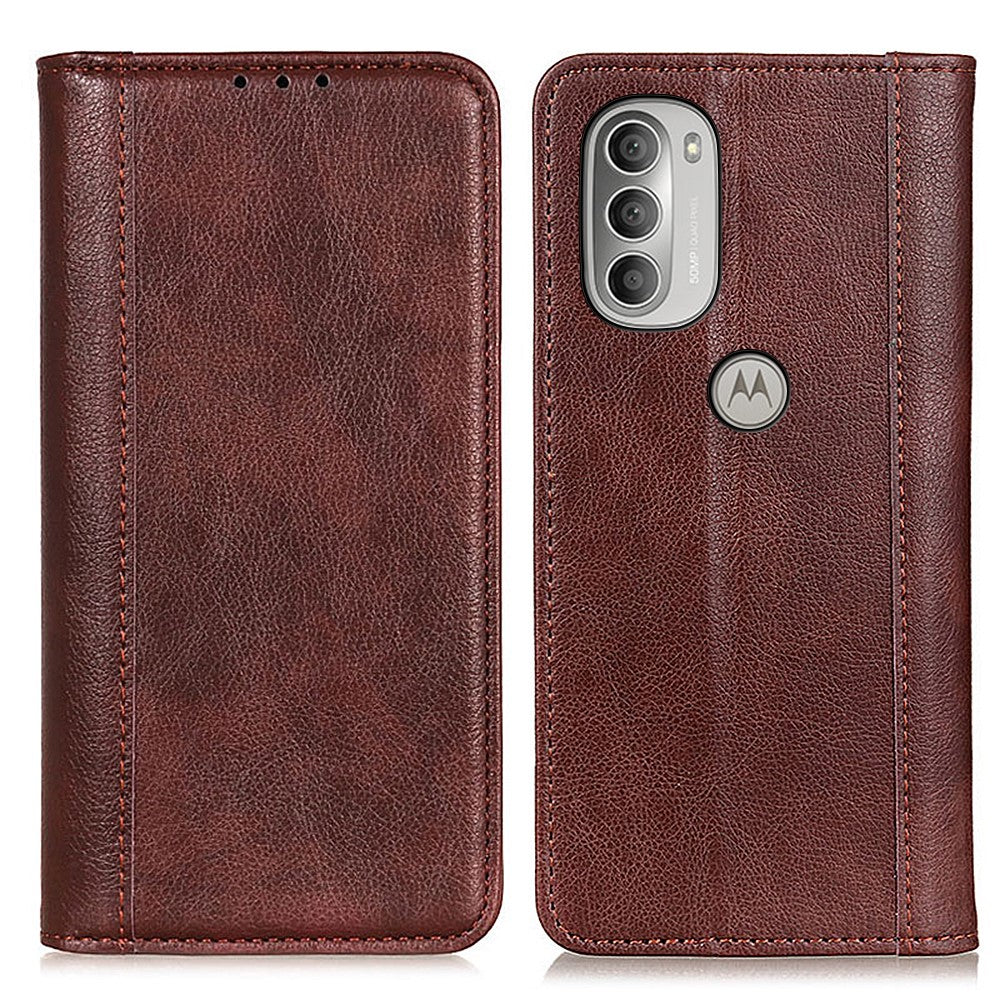 Genuine leather case with magnetic closure for Motorola Moto G51 5G - Brown