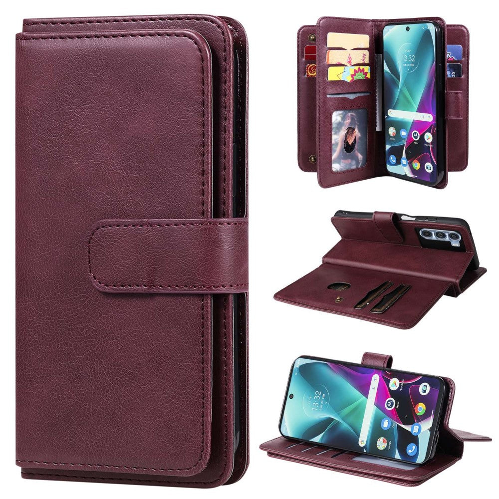 10-slot wallet case for Motorola Moto G200 5G / Edge S30 - Wine Red