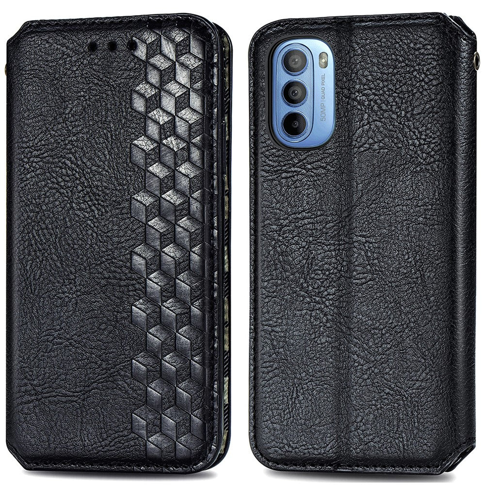 Leather case with a stylish rhombus imprint for Motorola Moto G41 - Black