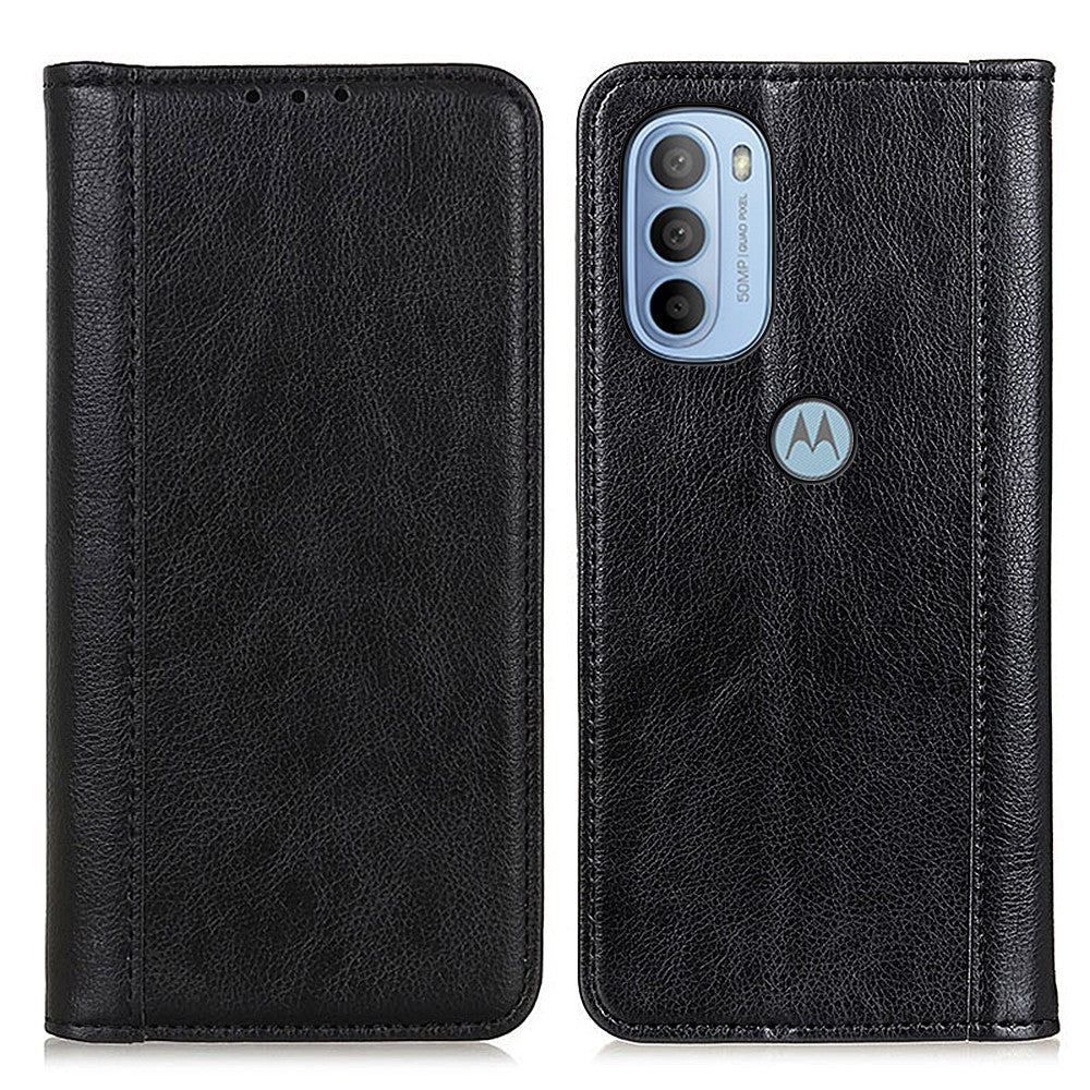 Genuine leather case with magnetic closure for Motorola Moto G41 / G31 - Black