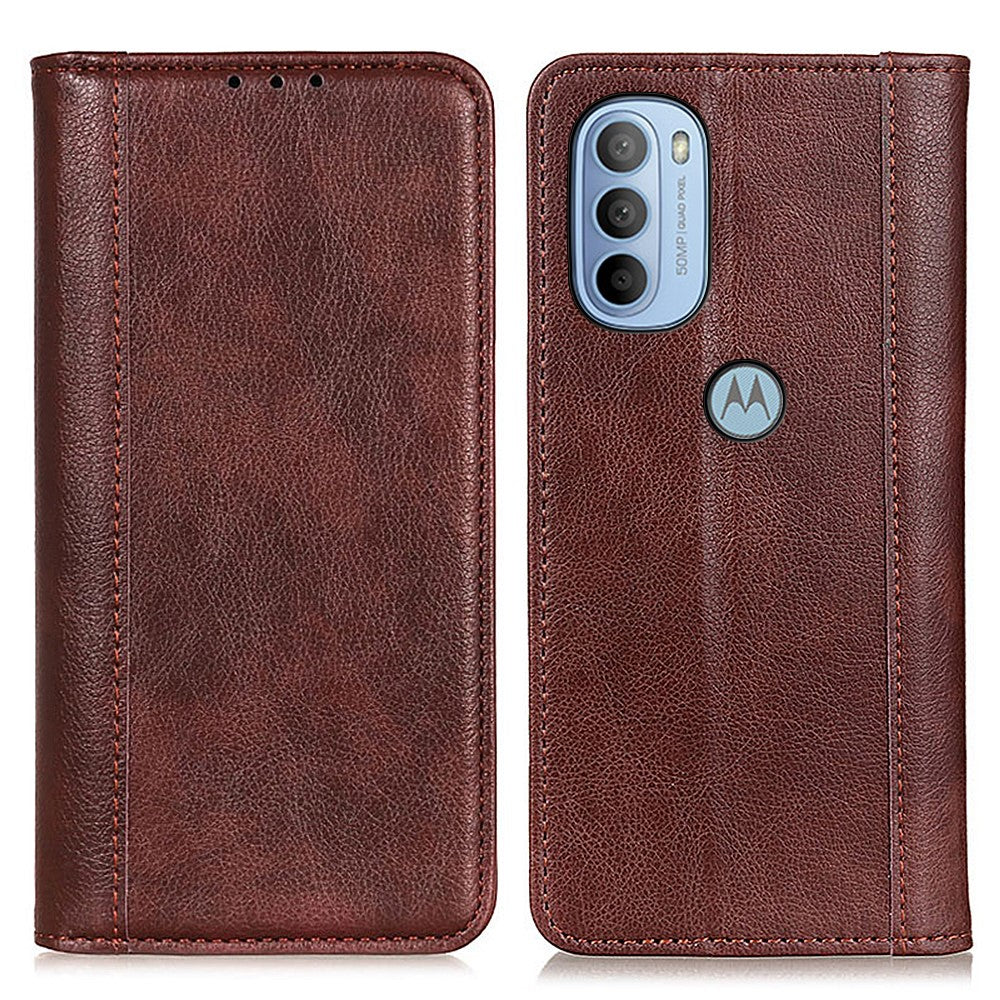 Genuine leather case with magnetic closure for Motorola Moto G41 / G31 - Brown