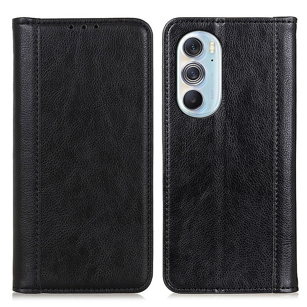 Genuine leather case with magnetic closure for Motorola Edge X30 - Black