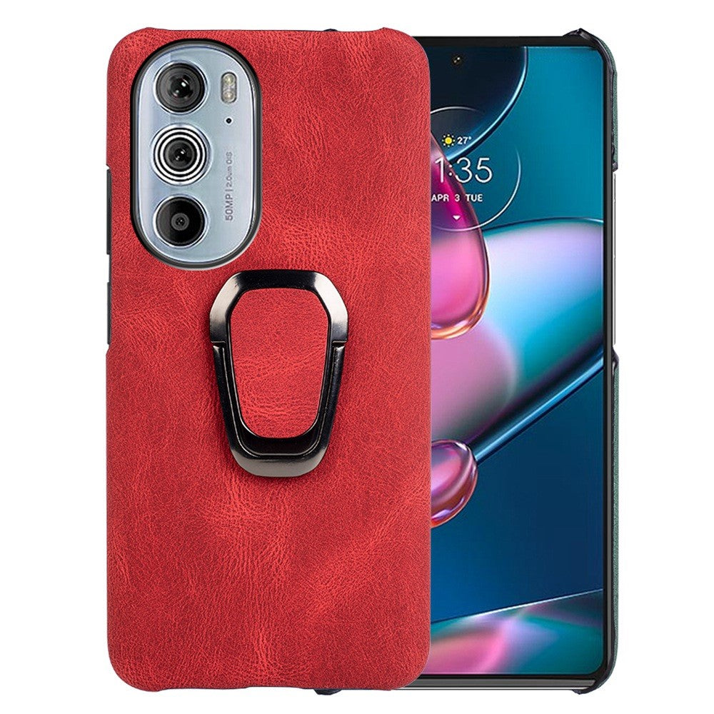 Shockproof leather cover with oval kickstand for Motorola Edge 30 Pro - Red