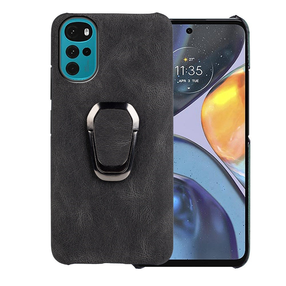 Shockproof leather cover with oval kickstand for Motorola Moto G22 - Black