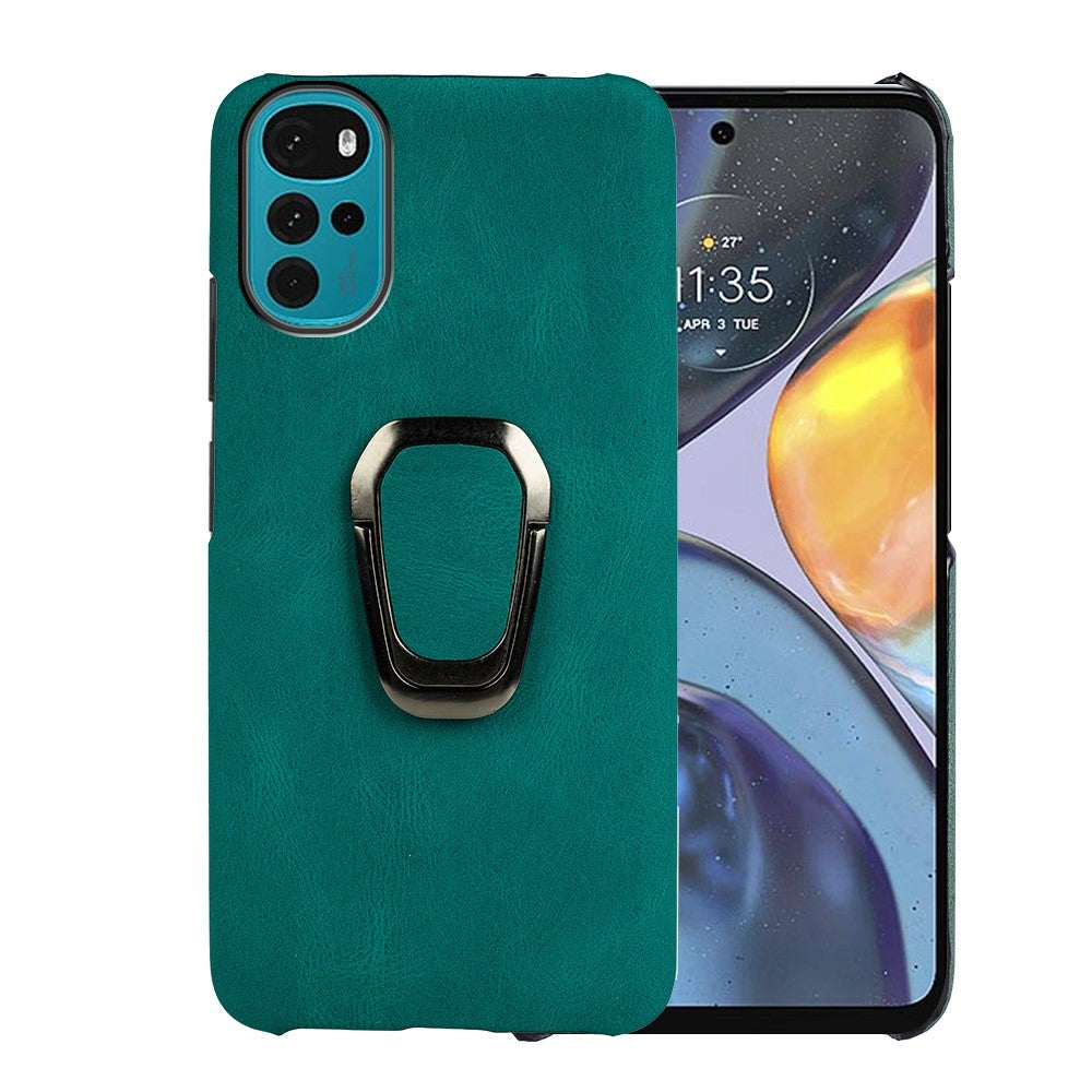 Shockproof leather cover with oval kickstand for Motorola Moto G22 - Dark Green