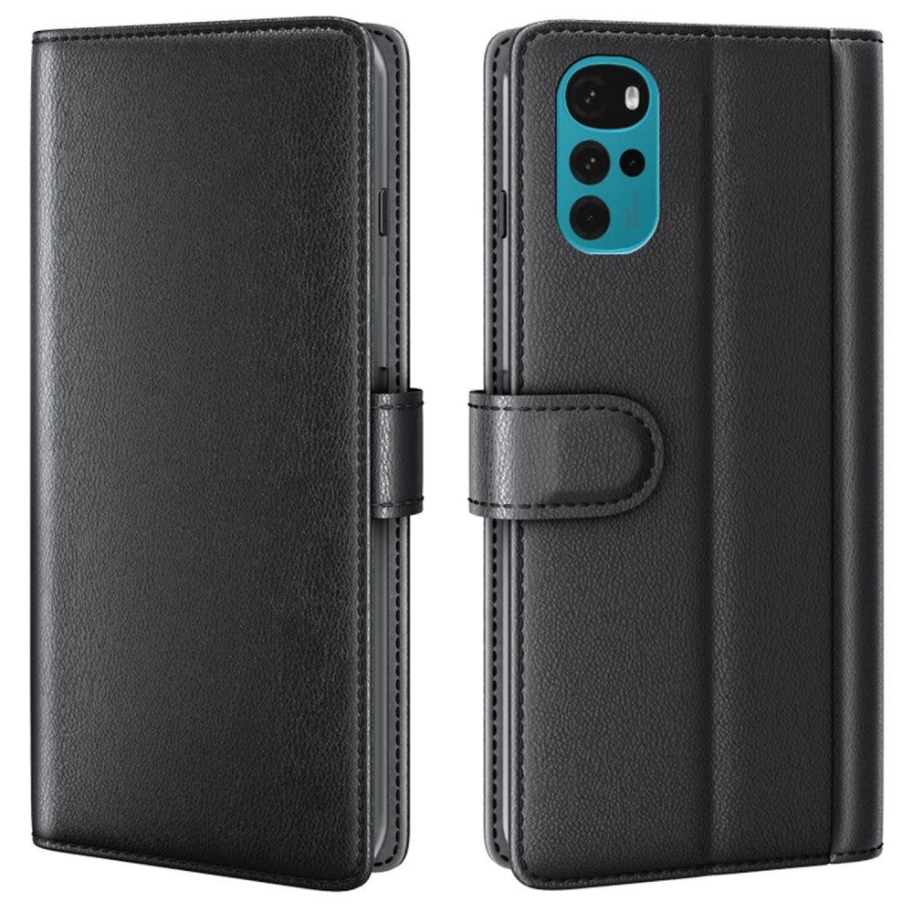 Genuine leather case with credit card slots for Motorola Moto G22 - Black