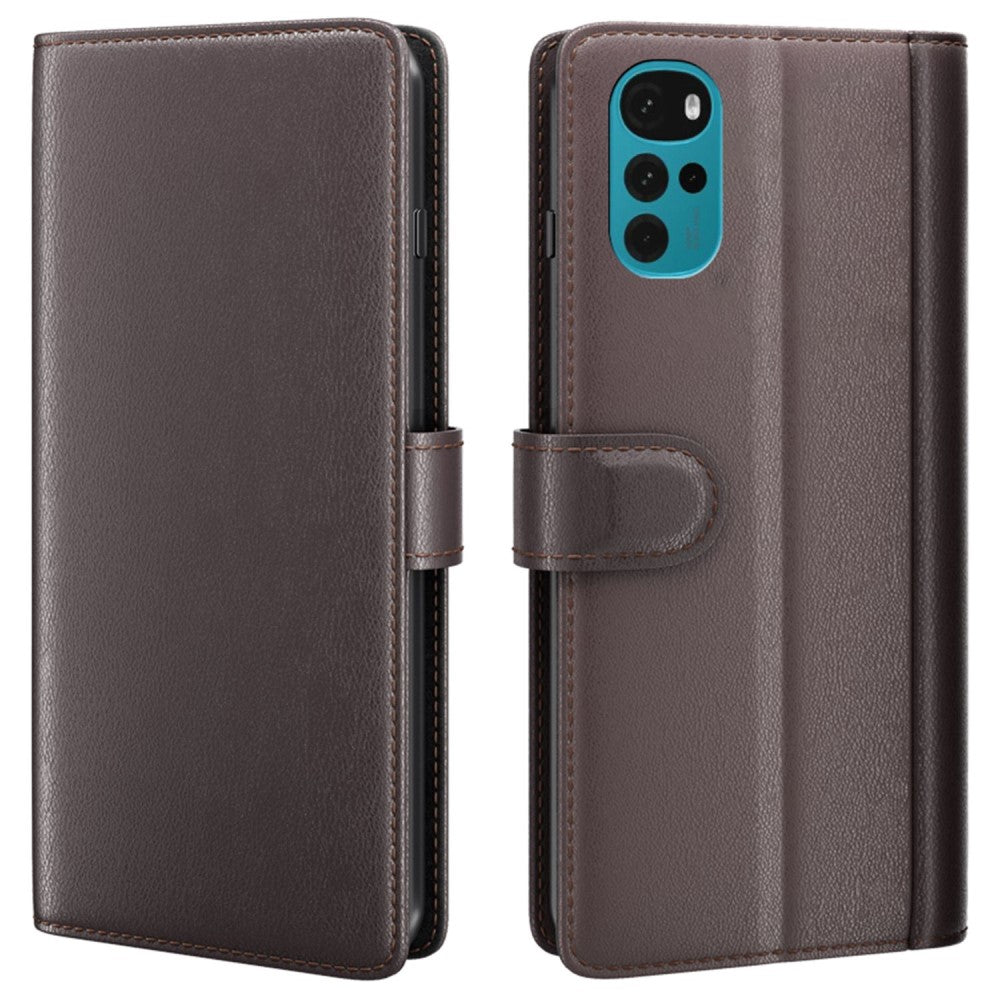 Genuine leather case with credit card slots for Motorola Moto G22 - Brown