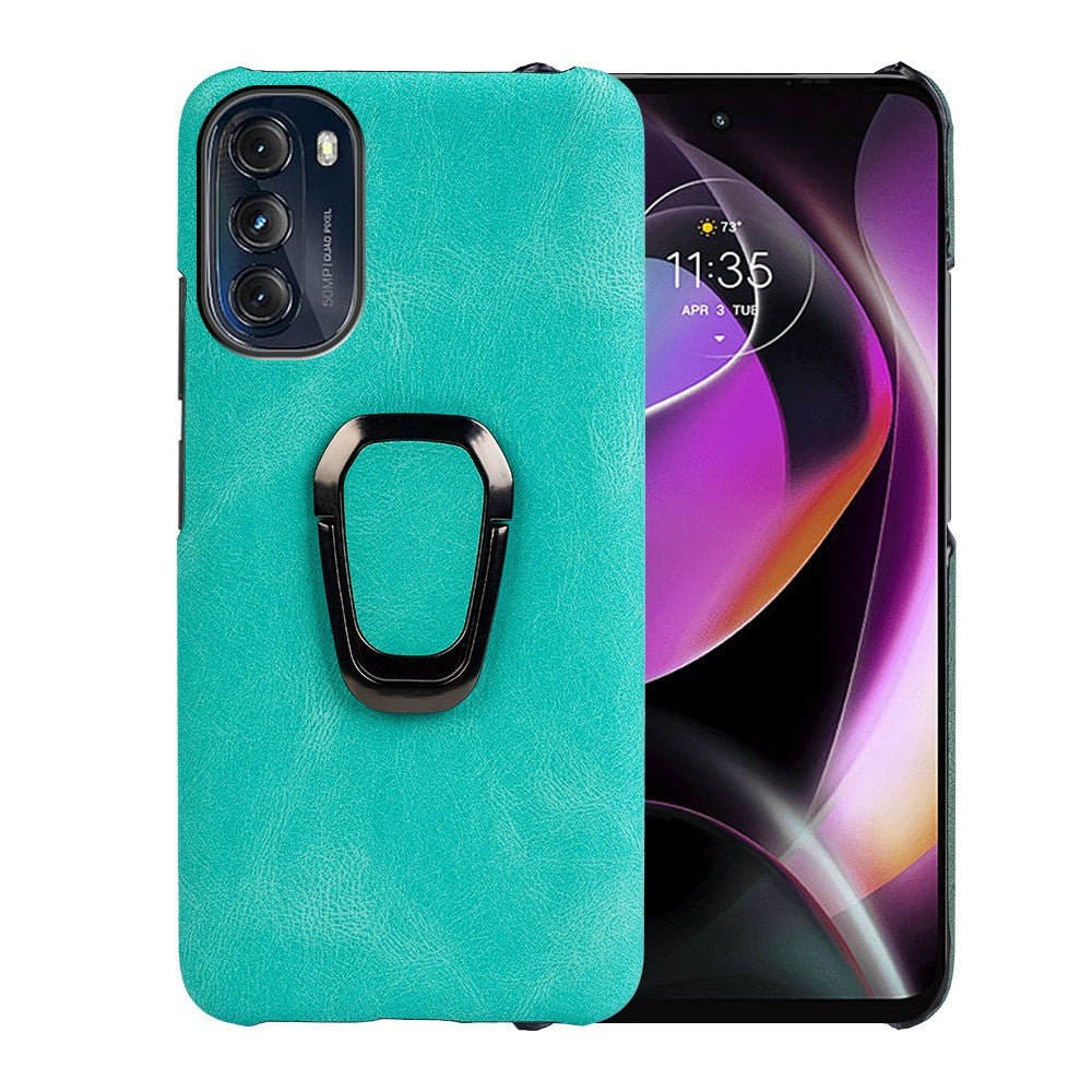 Shockproof leather cover with oval kickstand for Motorola Moto G (2022) - Light Green