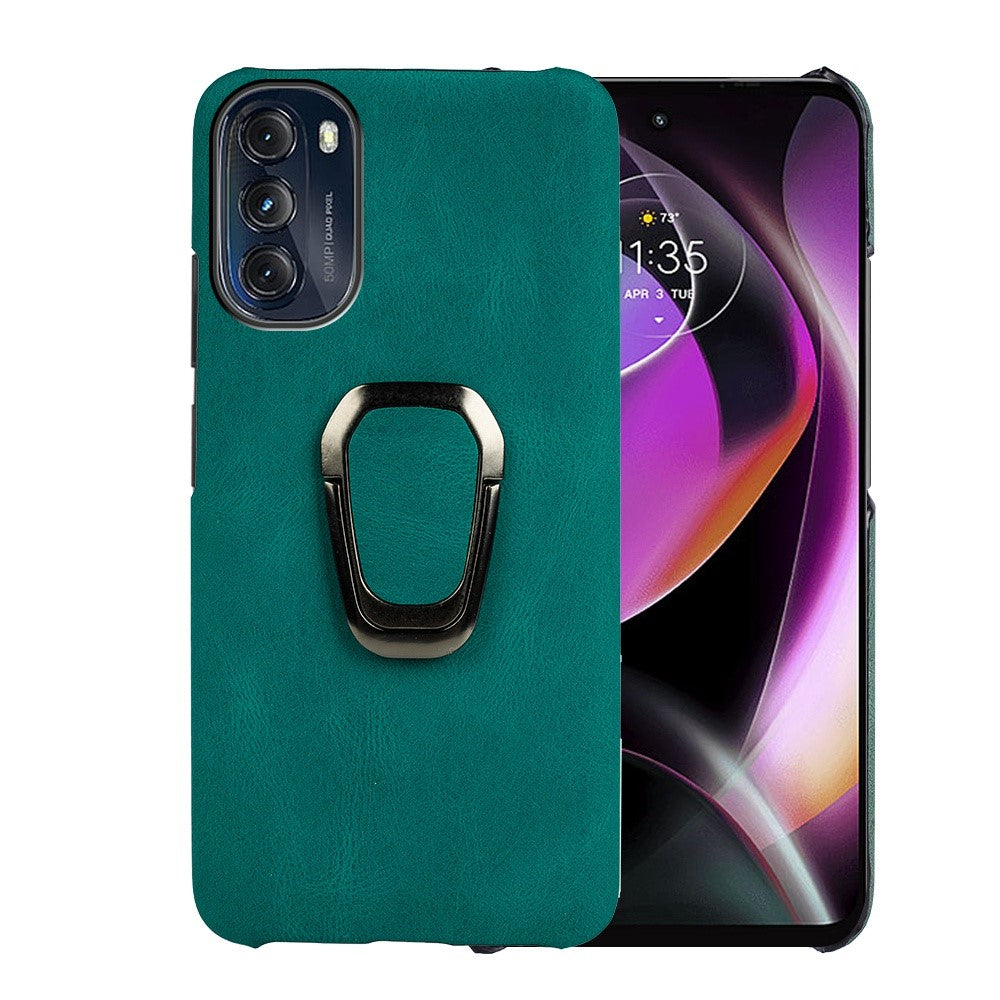 Shockproof leather cover with oval kickstand for Motorola Moto G (2022) - Dark Green