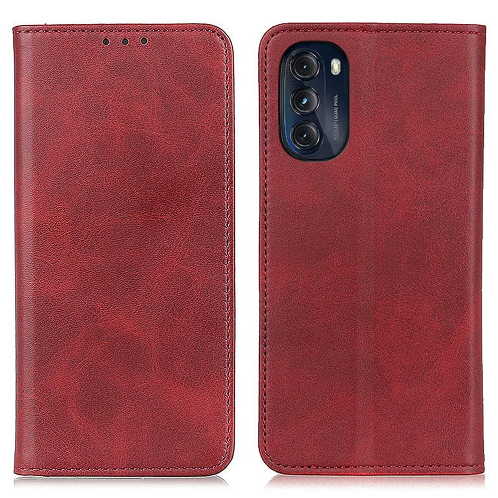 Wallet-style genuine leather flipcase for Motorola Moto G (2022) - Red