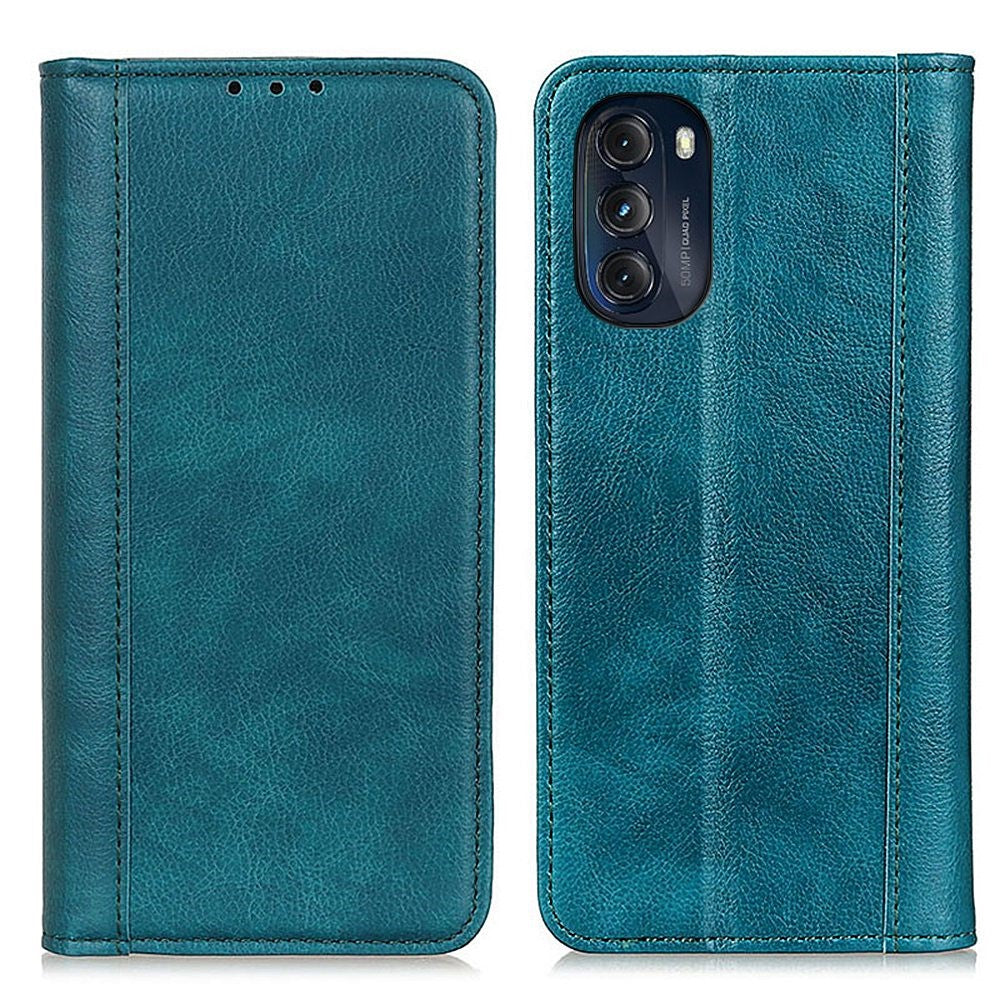 Genuine leather case with magnetic closure for Motorola Moto G (2022) - Green