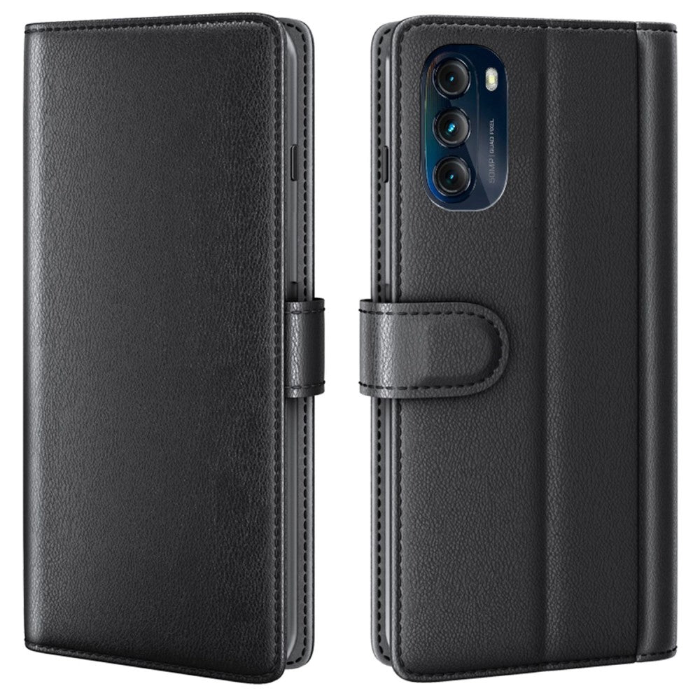 Genuine leather case with credit card slots for Motorola Moto G (2022) - Black