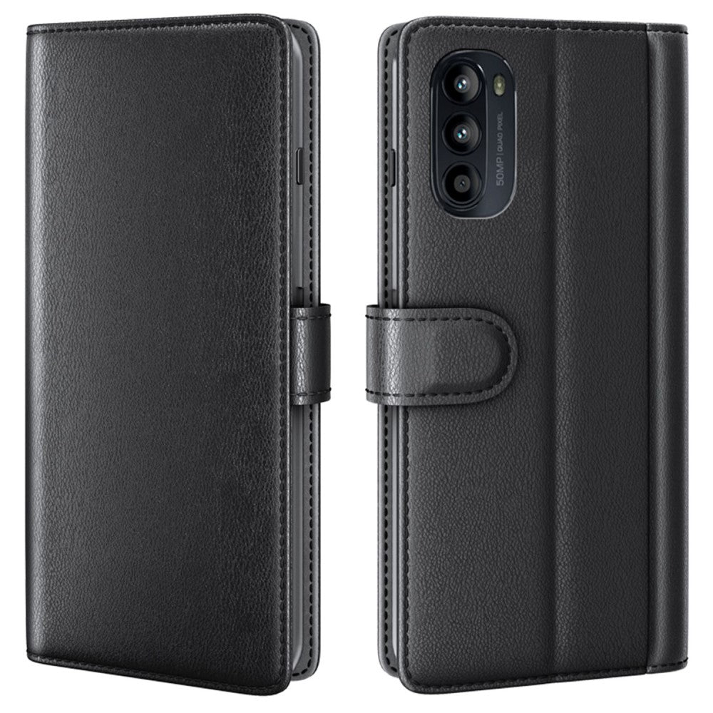 Genuine leather case with credit card slots for Motorola Moto G52 - Black