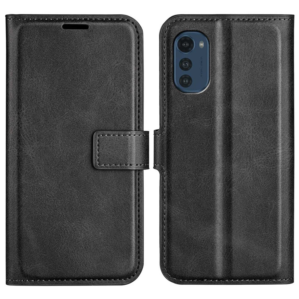 Wallet-style leather case for Motorola Moto E32 - Black