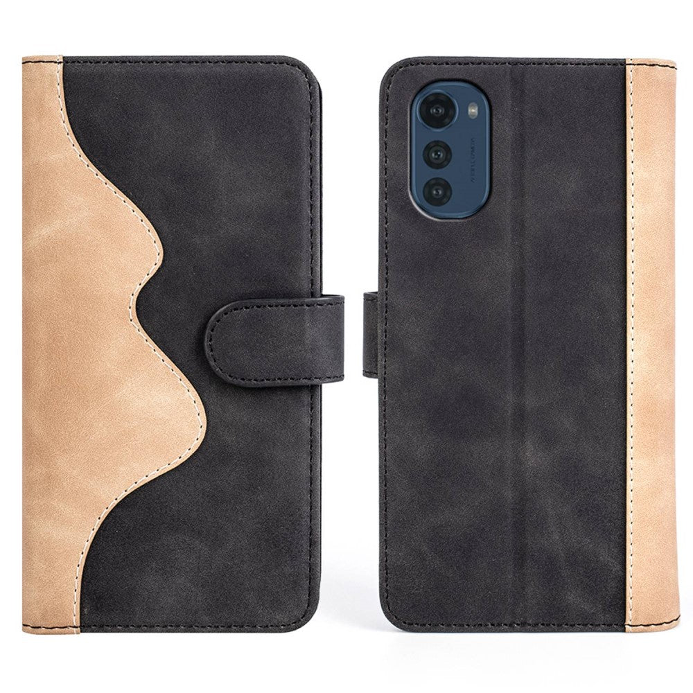 Two-color leather flip case for Motorola Moto E32 - Black