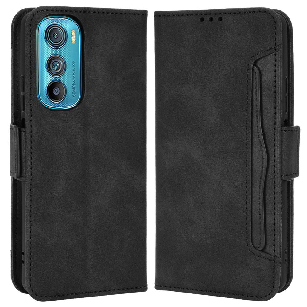 Modern-styled leather wallet case for Motorola Edge 30 - Black