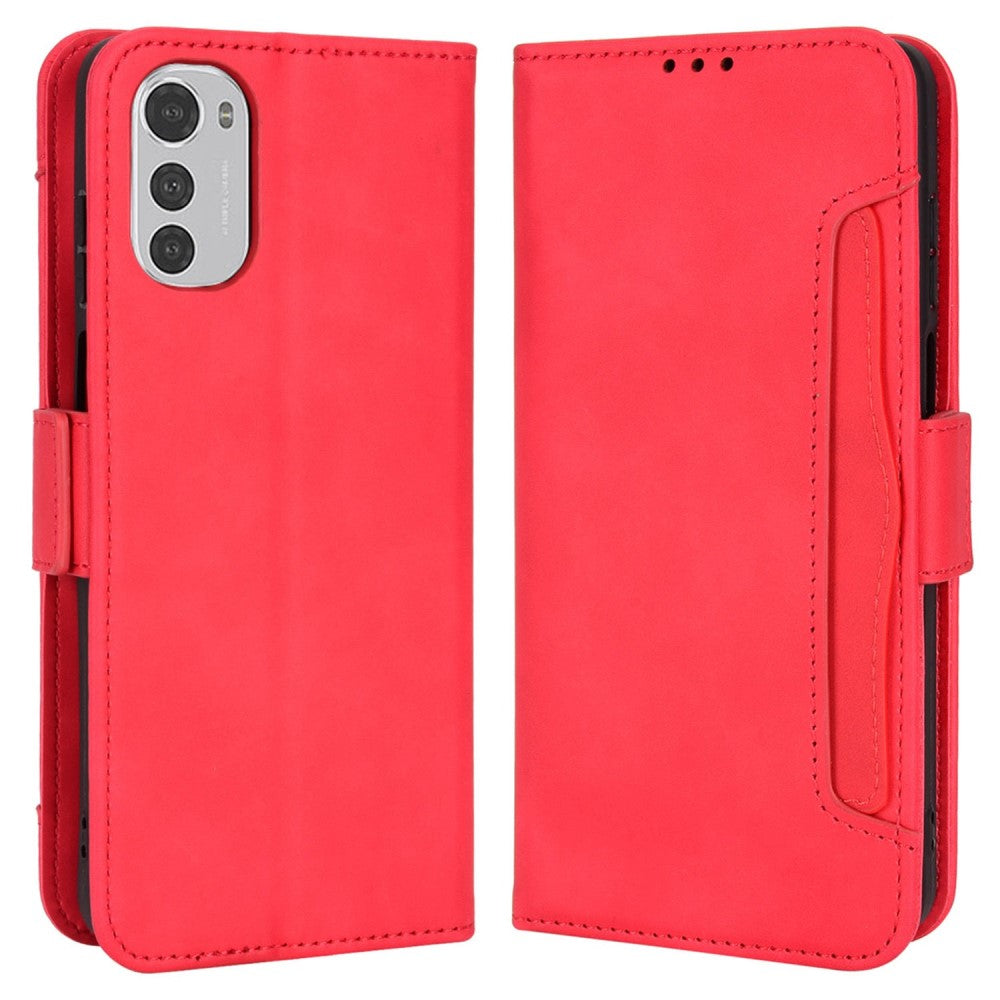 Modern-styled leather wallet case for Motorola Moto E32s / E32 - Red