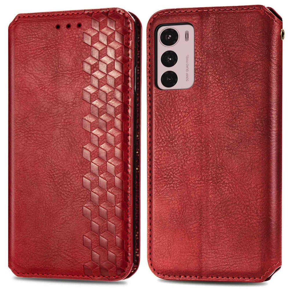 Leather case with a stylish rhombus imprint for Motorola Moto G42 - Red