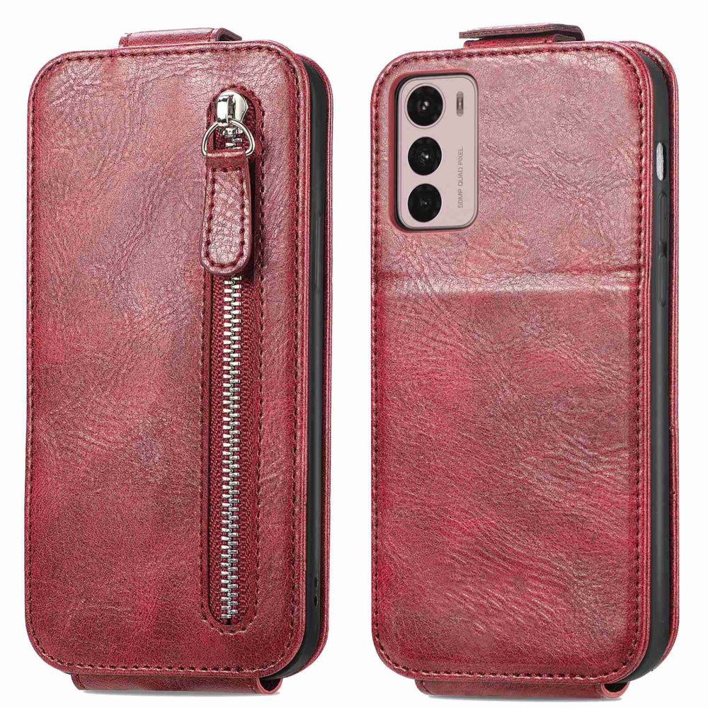 Vertical flip phone case with zipper for Motorola Moto G42 - Red