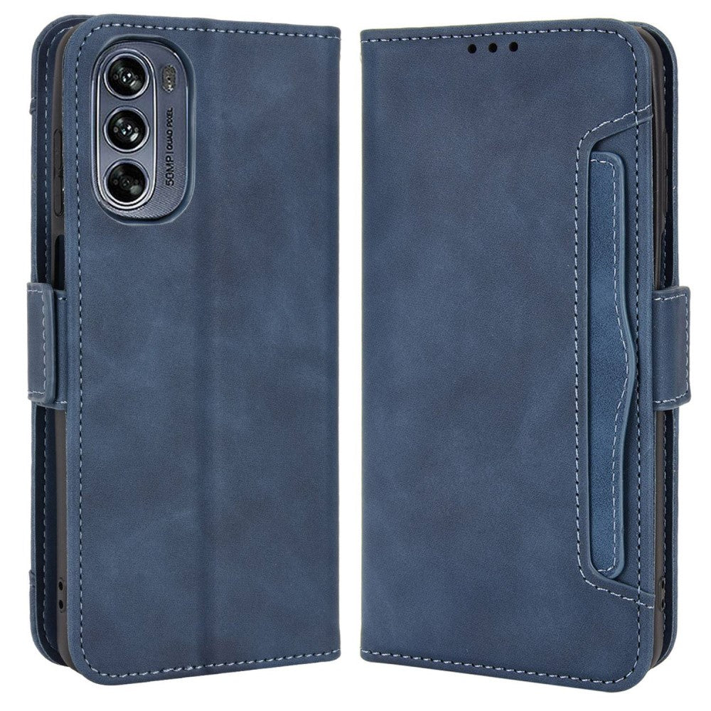 Modern-styled leather wallet case for Motorola Moto G62 5G - Blue