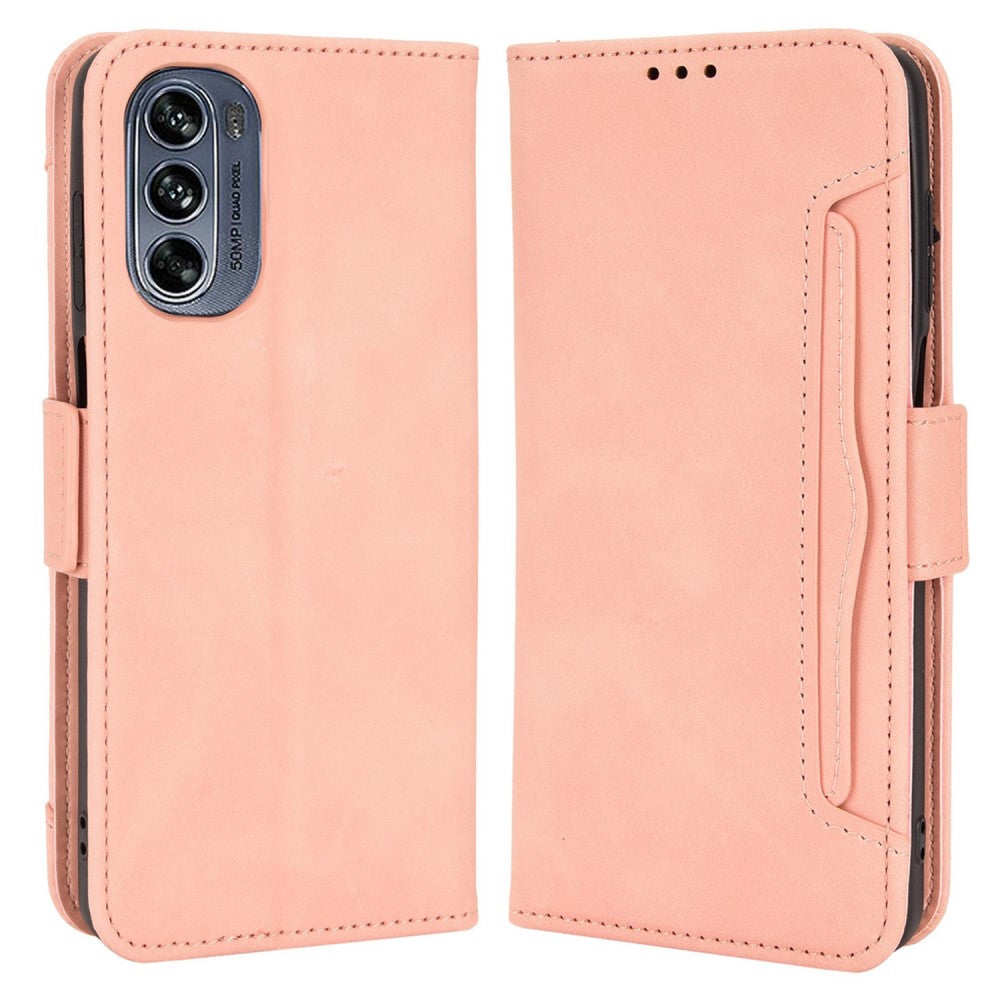 Modern-styled leather wallet case for Motorola Moto G62 5G - Pink