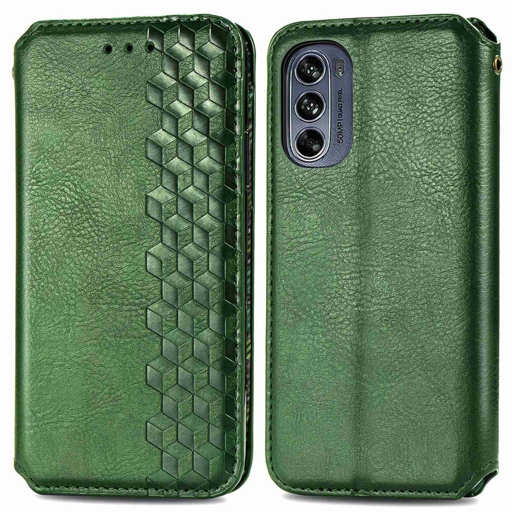 Leather case with a stylish rhombus imprint for Motorola Moto G62 5G - Green