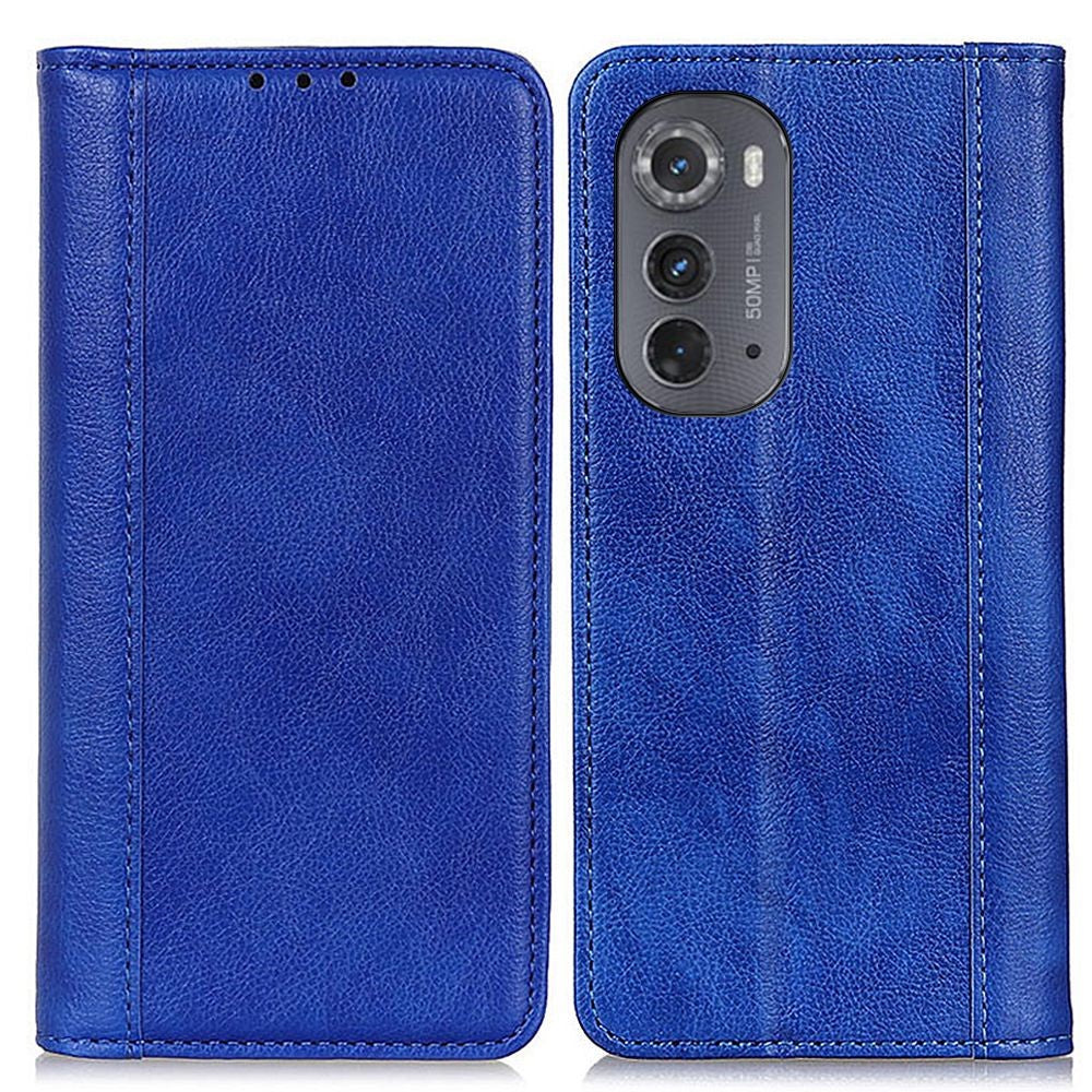 Genuine leather case with magnetic closure for Motorola Moto Edge 2022 - Blue
